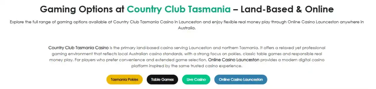 LauncestonCasino.com page promoting real-money online casino games to Australian players