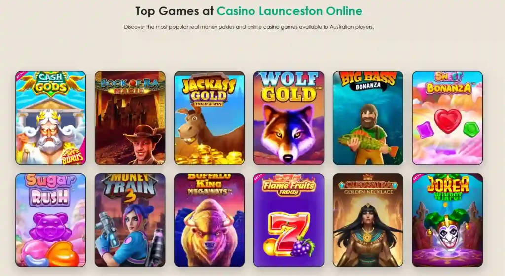 LauncestonCasino.com online games area with pokies and casino game categories