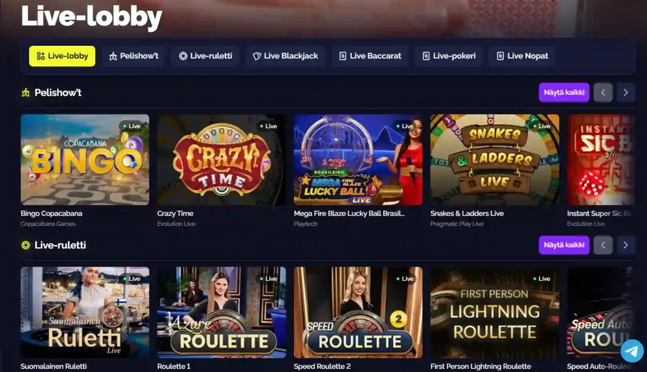 LauncestonCasino.com live casino area with blackjack, roulette and dealer-led table games